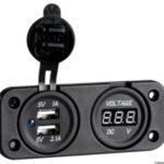 Πρίζα χωνευτή με 2 USB + βολτόμετρο
